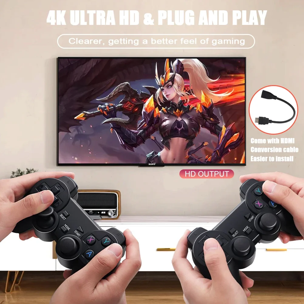 4K HD Wireless Controllers 40000+ Games 2.4G Arcade Console Support TF Card Expansion TV Mini Game Console Max 256GB for PS1