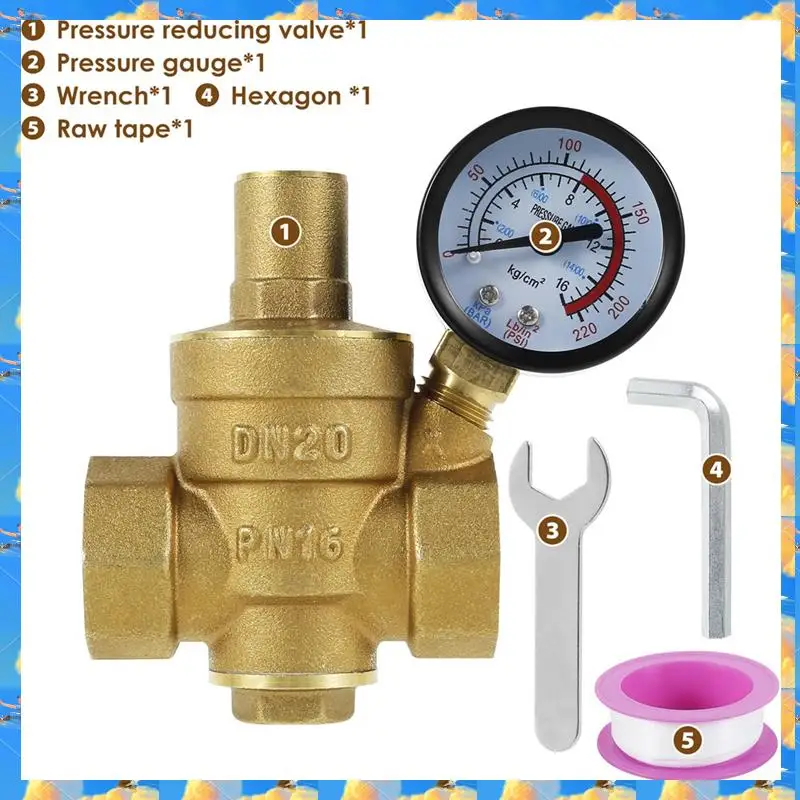 FTS 3/4 นิ้ว DN20 ทองเหลืองวาล์วควบคุมแรงดันน้ำตัวลดแรงดันน้ำตัวควบคุมวาล์วระบายแบบปรับได้