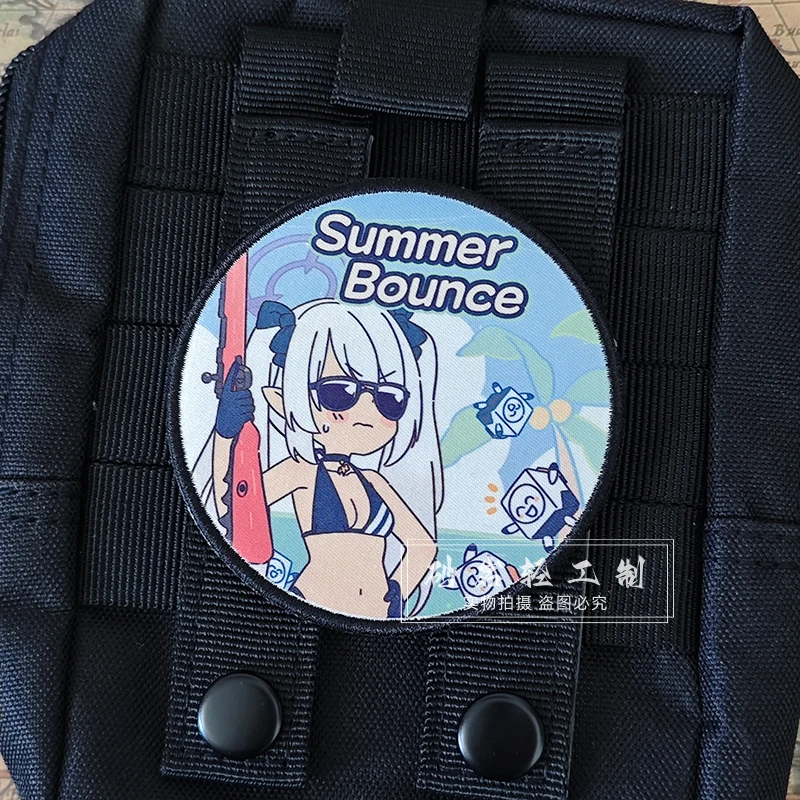 Blue Archive Summer Bounce Tactical Hook&Loop Patchs for Clothing Game Gun Girl Personalized Backpack Badge Sticker