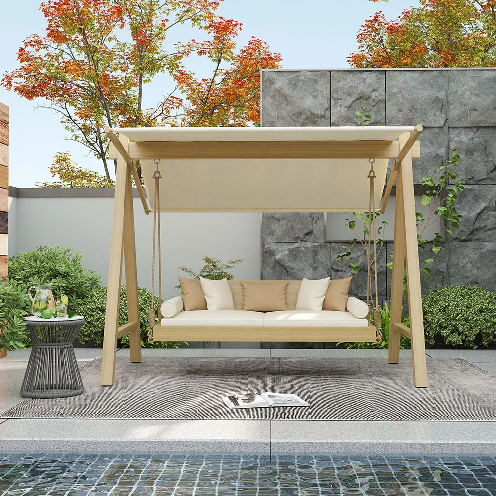 *Y-  Modern High-end luxury Aluminum Porch Swing Chair (2-3 Seater) with Cushions, Stand & Canopy for Patio Garden