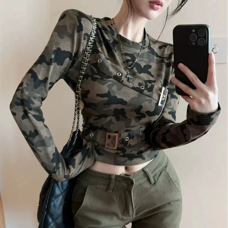 

High Street нерегулярные тонкие короткие футболки, новые весенне-осенние молодежные сексуальные топы с длинными рукавами и принтом, модная тенденция, женская одежда