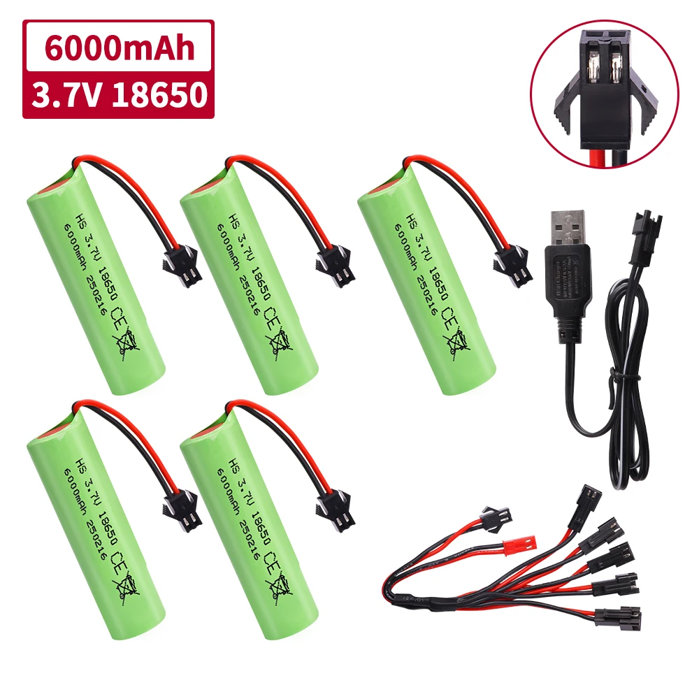 Upgrade 3.7V 18650 6000mah Battery For RC Stunt Car Q85 Q70 Rc Car Toys SM-2P Plug RC Boat Car Water soft Gun Batteries Parts