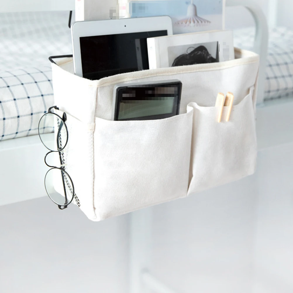 

1pc Cell Phone Bag Large Capacity Cotton Linen Hanging Basket Bedside Practical Storage Bag Dormitory Sundries Organizer Gifts