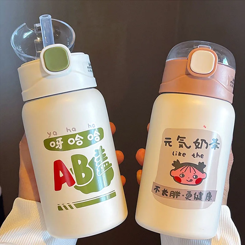 

Cute Stainless Steel Cup with Leak Proof Lid Tea Infuser Double Vacuum Insulation for 12H Warm Portable Handle BPA-Free Bottle
