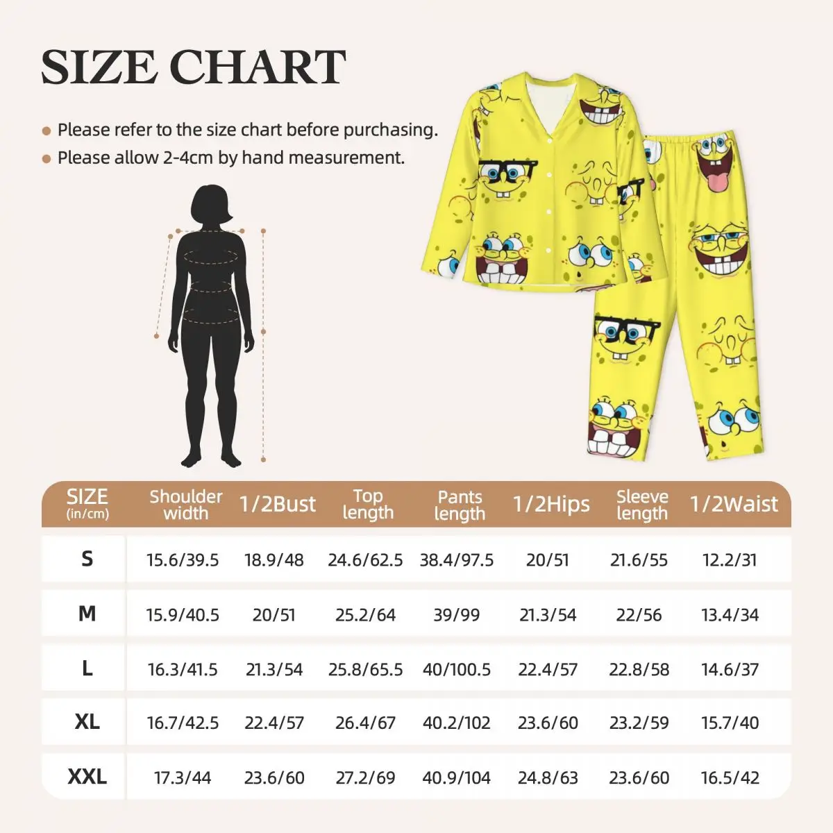 SpongeBob SquarePants Women Pajamas 2 Pieces Set Loungewear pyjama pour femme