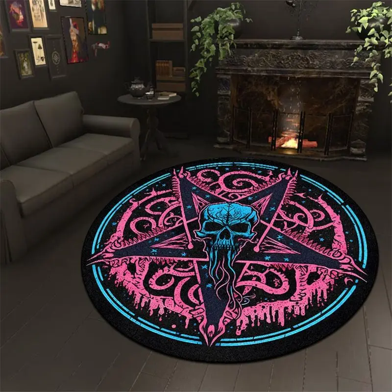 VIKAMA Dark Pentagram Skull Rug—Non-Slip, Sound-Absorbing Living Room Rug and Bedroom Bedside Rug, Home Decor