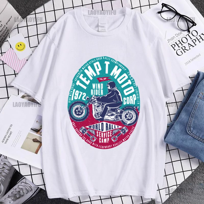 

American vintage Pure Cotton Short sleeve T-shirt Riding Motorcycle Print Summer New Trendy Half Sleeve Men and Women Couple T