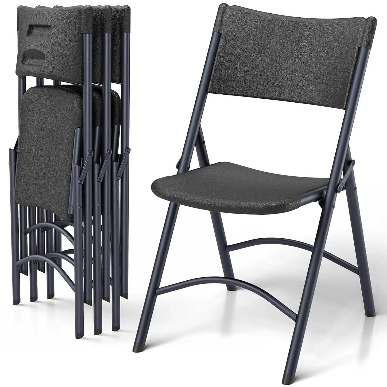 

Folding Chairs 4 Pack, Outdoor Portable Foldable Chair with Steel Frame, 350lbs Capacity Heavy Duty Metal Black Plastic, Custom