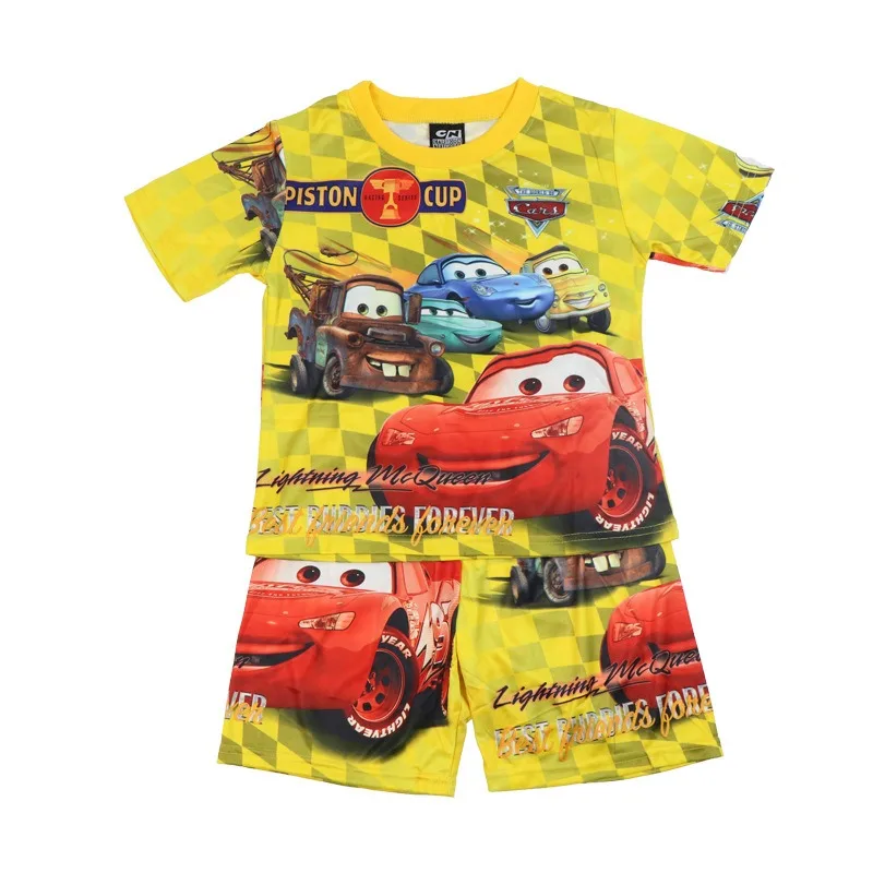 Disney New Boy Set Casual Children\'s Summer Short Sleeve Pajamas Cartoon Suit Clothes Kids Pajamas Costumes McQueen Car 3-8Y