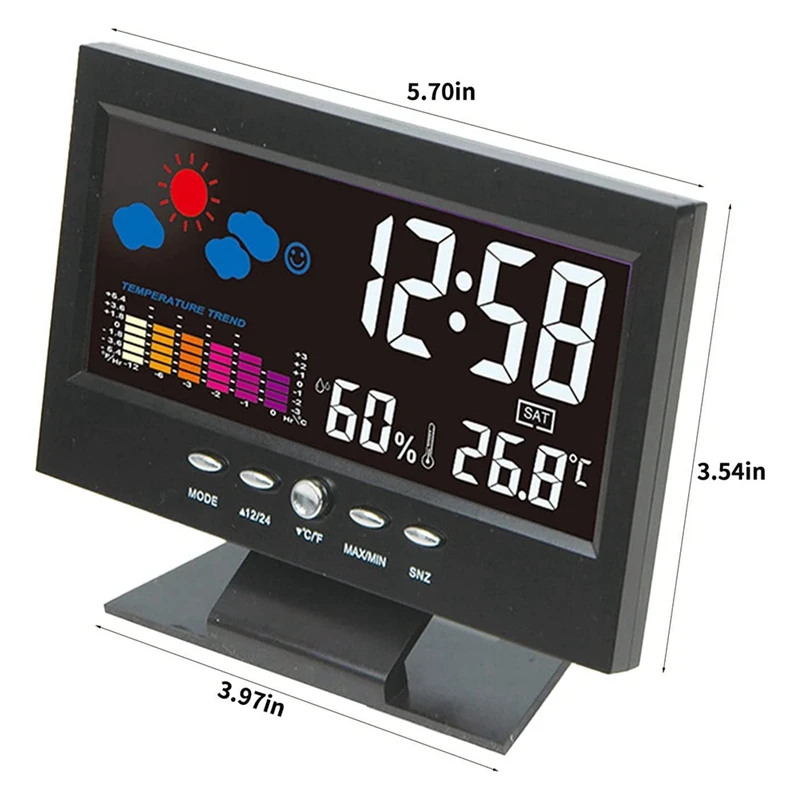 Temperature And Humidity Colour Screen Desk Clock, Wireless Weather Projections LCD Backlit Alarm Clock Sound