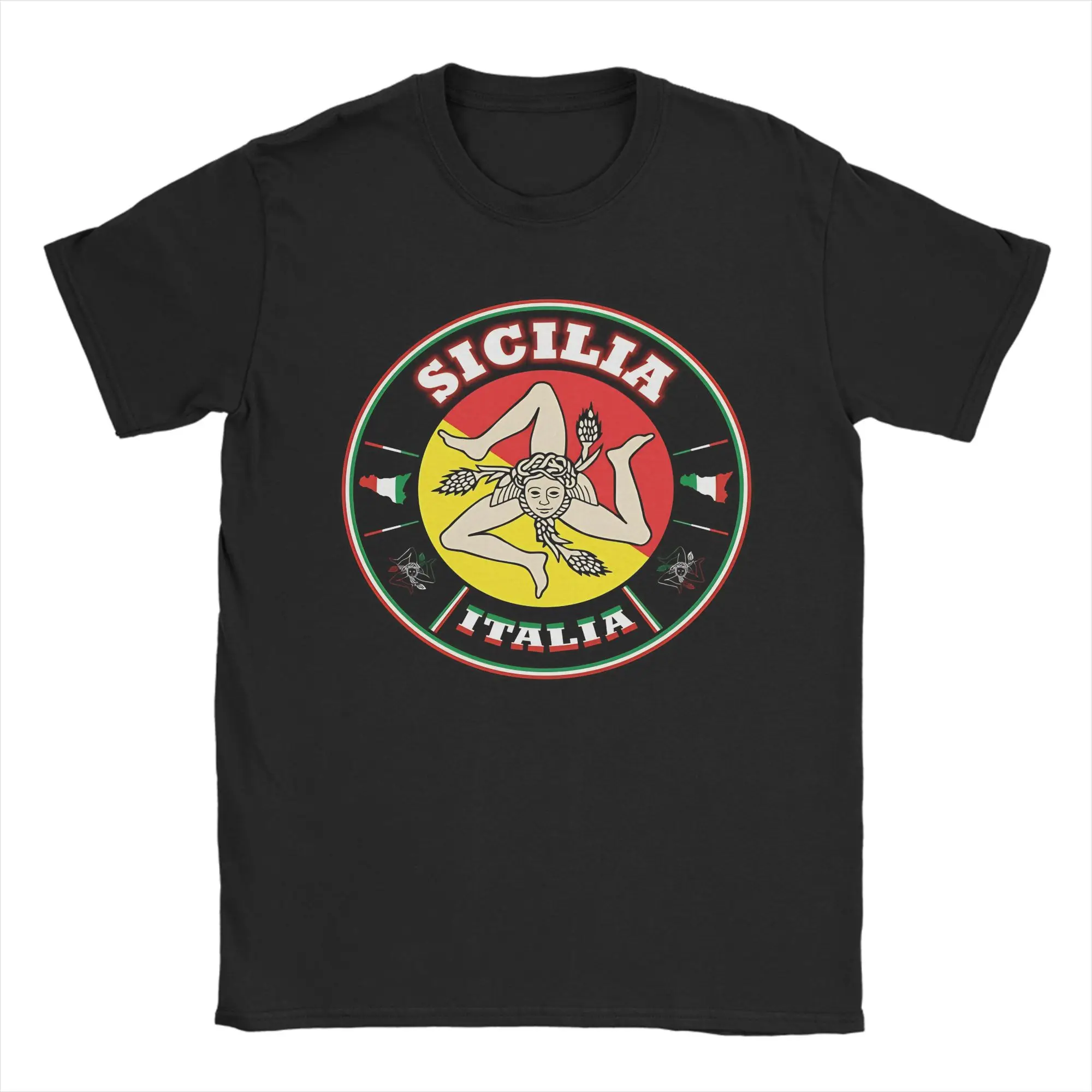 Funny Sicilia Italia bandiera flag  T-Shirt Men Cotton Short Sleeve Trinacria of Sicily O-neck Summer Clothing