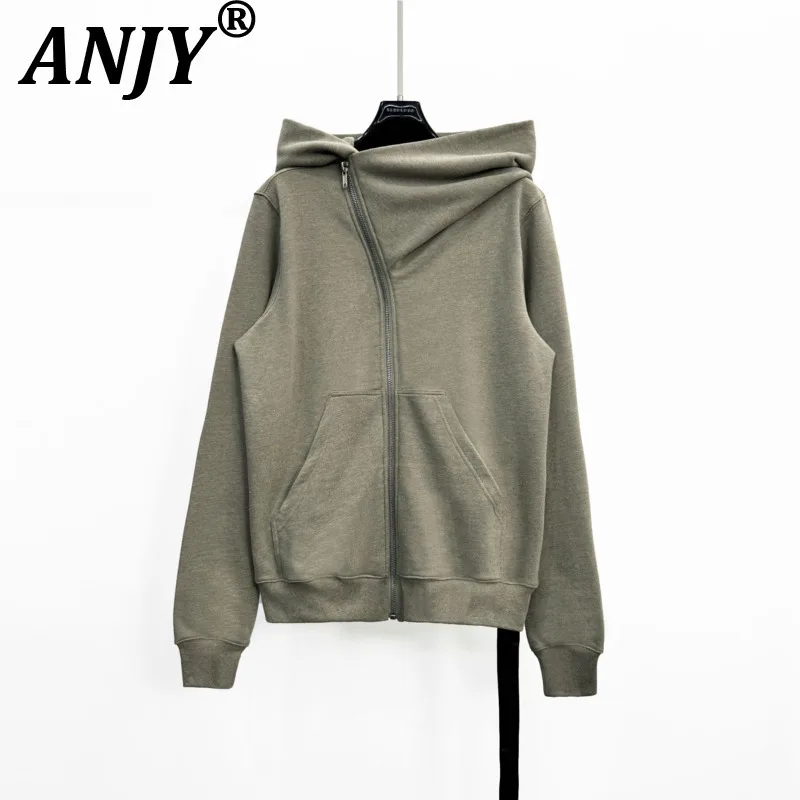 ANJY Spring Autumn Women Dark RO Style Wizard Hat Design Irregular Diagonal Zipper Sweatshirt Jackets Casual Loose Hoodie A28466