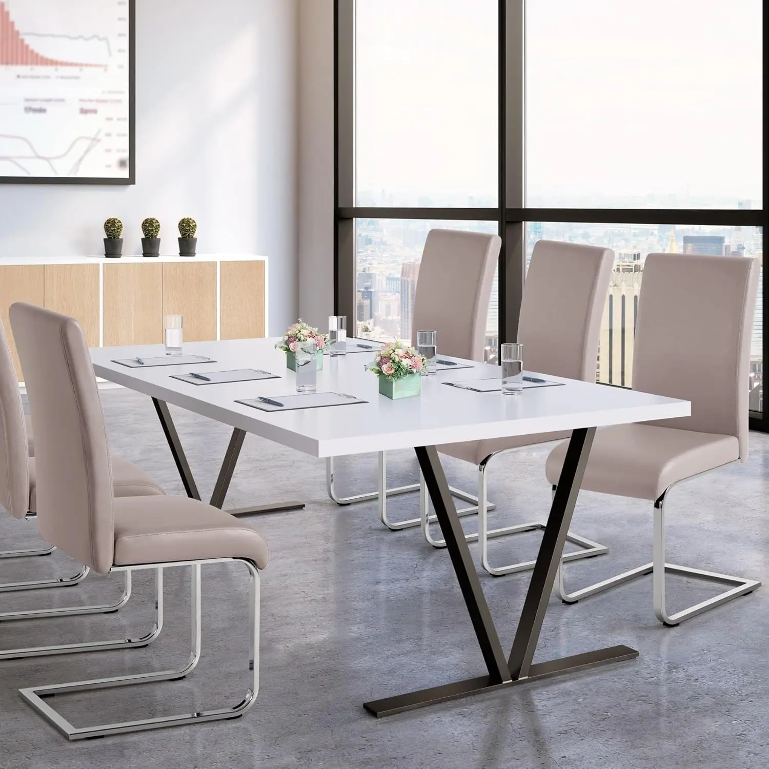 Dining Chairs Set of 6 Leather Chairs Modern Kitchen Chairs with High Back and Metal Legs for Dining Room Kitchen, Lig