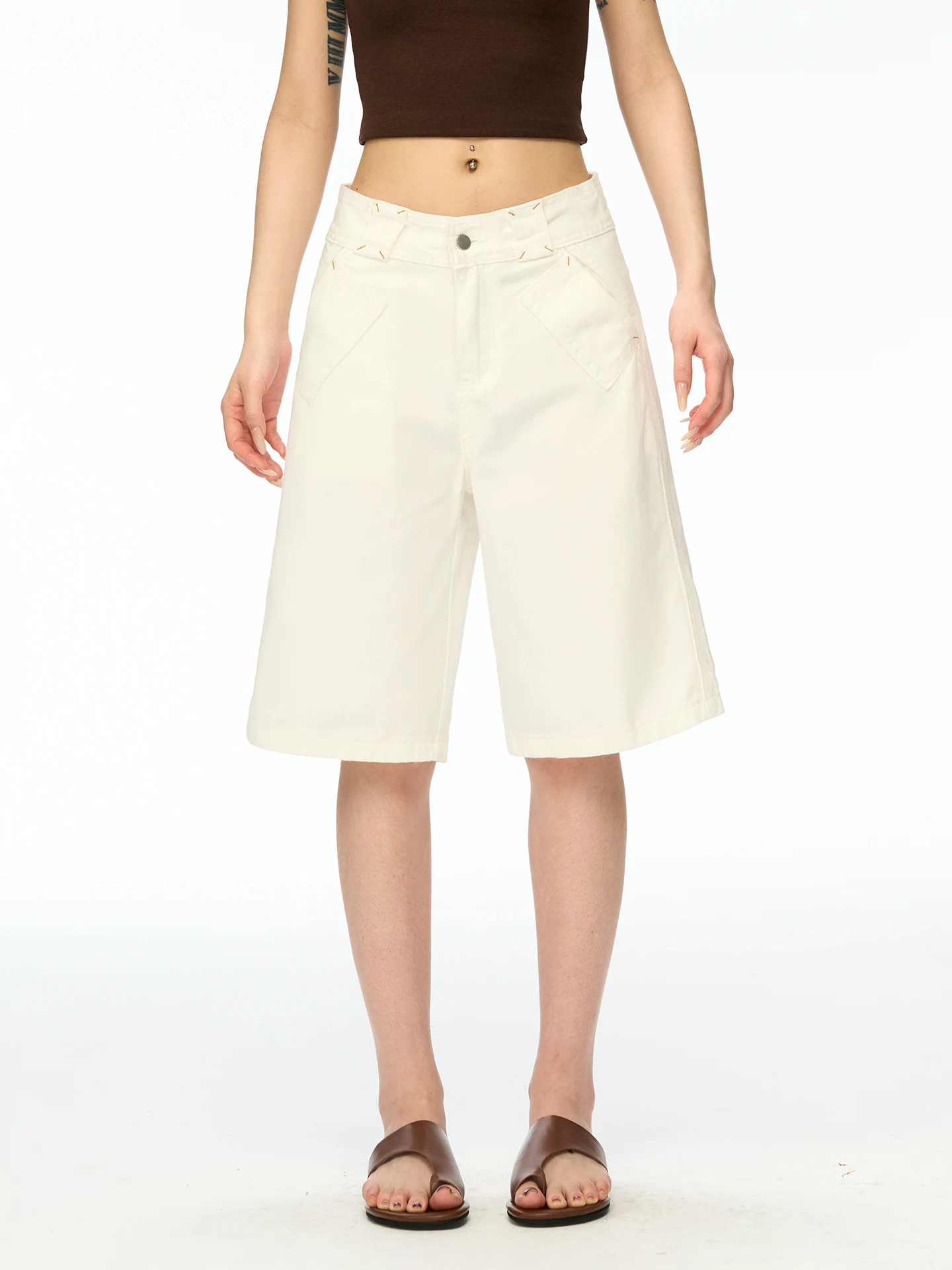 Aaisup High Waist Wide Leg Five-Point Women's Jeans Summer Thin Short Straight Cut Slimming Versatile Cotton Denim Shorts