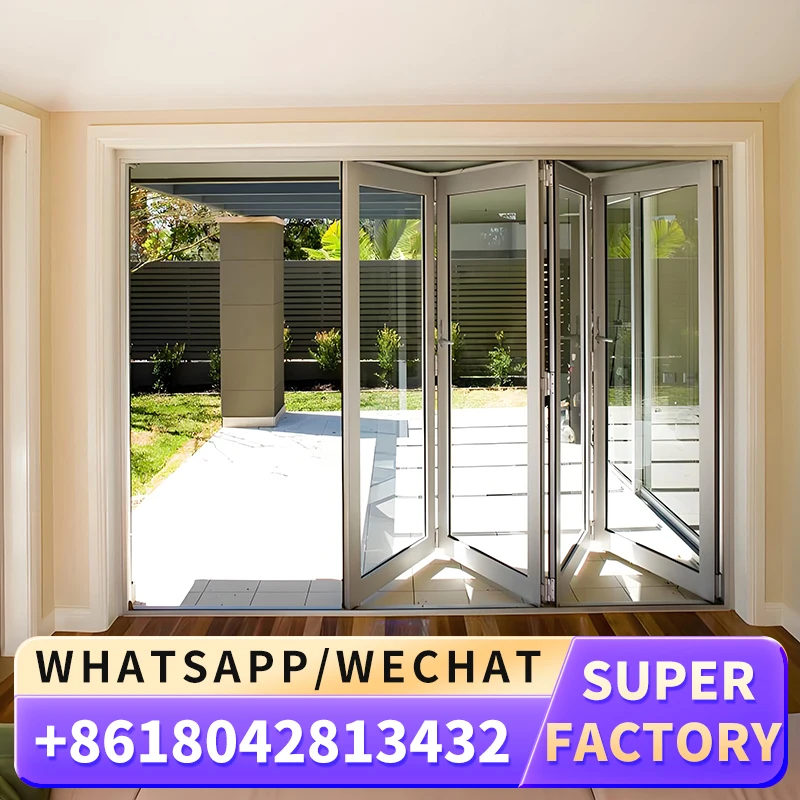 Main Entrance Design PVC Folding Door Aluminum Bi-Fold Double Layered Glass Doors Folding Door For House