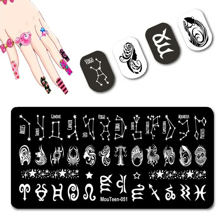 Mouteen Zodiac Sign Stamping Plate Stamping Plates Big Size 12 Constellation Nail Stamper Horoscope Image for Nails Art #051