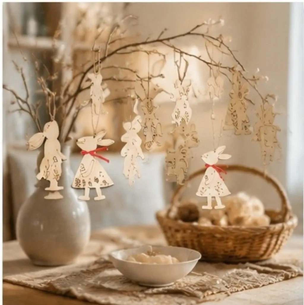 12Pcs Unfinished Wooden Easter Bunny and Carrot Hanging Ornaments DIY Crafts Spring Decorations for Home Kids Easter Wooden DIY