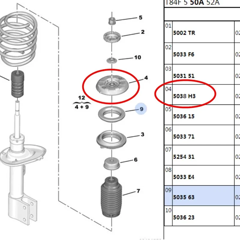 5038H3 For Peugeot 3008 5008 Citroen front shock absorption top glue front reduction upper support Top rubber 9800554380 5038G4