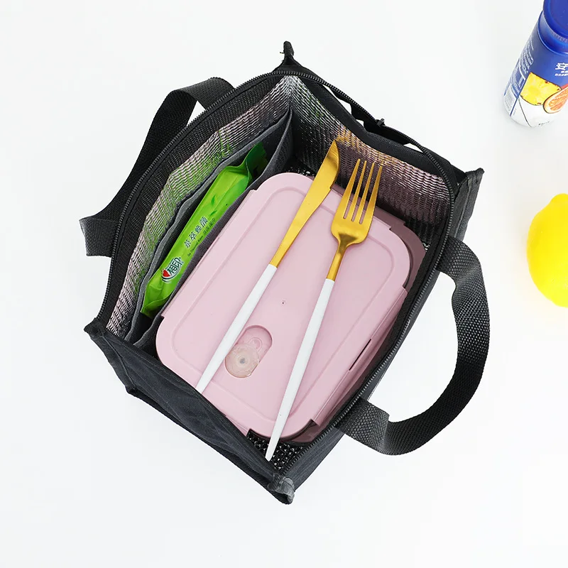 Oxford Cloth Solid Color Large Insulated Student Lunch Bag Waterproof Oil Proof Aluminum Foil Handbag Ice Bag Organizer for Food