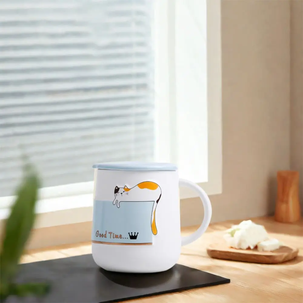 

Creative Cartoon Cat Ceramic Cup Decorative High Temperature Resistance Water Cups with Lid with Spoon Coffee Mug Home Use