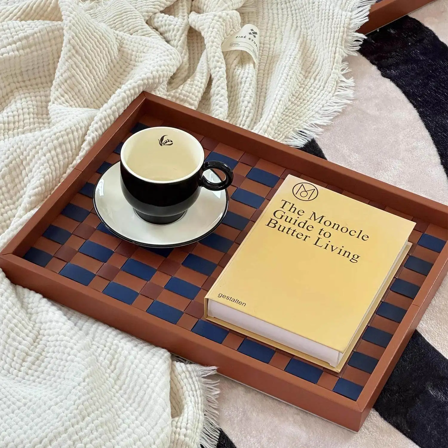 High Value Luxury Woven Leather Tray Premium Desktop Scented Candles Jewelry Key Storage Ornament Rectangle