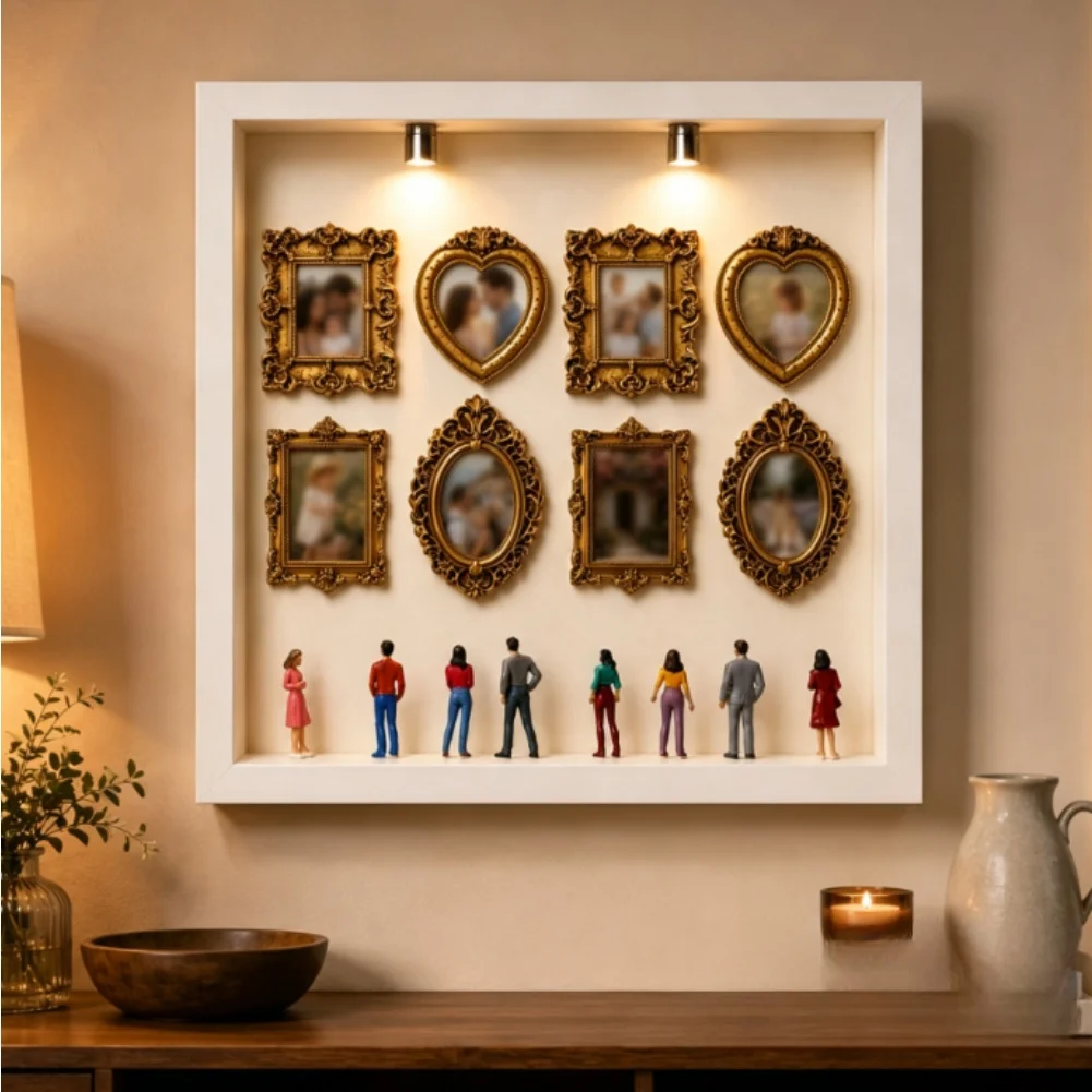 DIY For mini Museum Shadow Box Frame 10x10 Inch Square Display Kit with 8 For mini Frames and 8 Figurines for Custom Wall Art