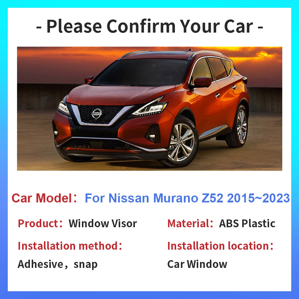 Window Visor for Nissan Murano Z52 P42M 2015~2023 Car Side Vent Smoke Cover Sun Rain Guard Deflector Awning Exterior Accessories