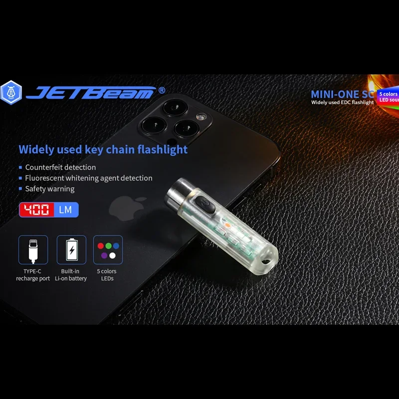 JETbeam Mini ONE SC Keychain Light 400Lumens built-in Battery TYPE-C Rechargeable Protable EDC Mini LED UV Flashlight