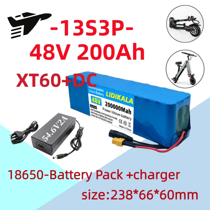 Hochleistungs-1000-W-48-V-13S3P-100000-mAh-Lithium-Akku, integriertes BMS mit 54,6-V-Vollladegerät, Ersatz-Akku für E-Scooter und Elektrofahrräder