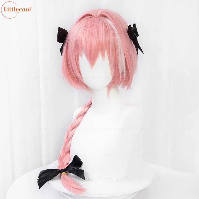High Quality Anime Astolfo Cosplay Wig 80cm Long Pink Mix White Braided Heat Resistant Synthetic Hair Wigs Wigs + Wig Cap
