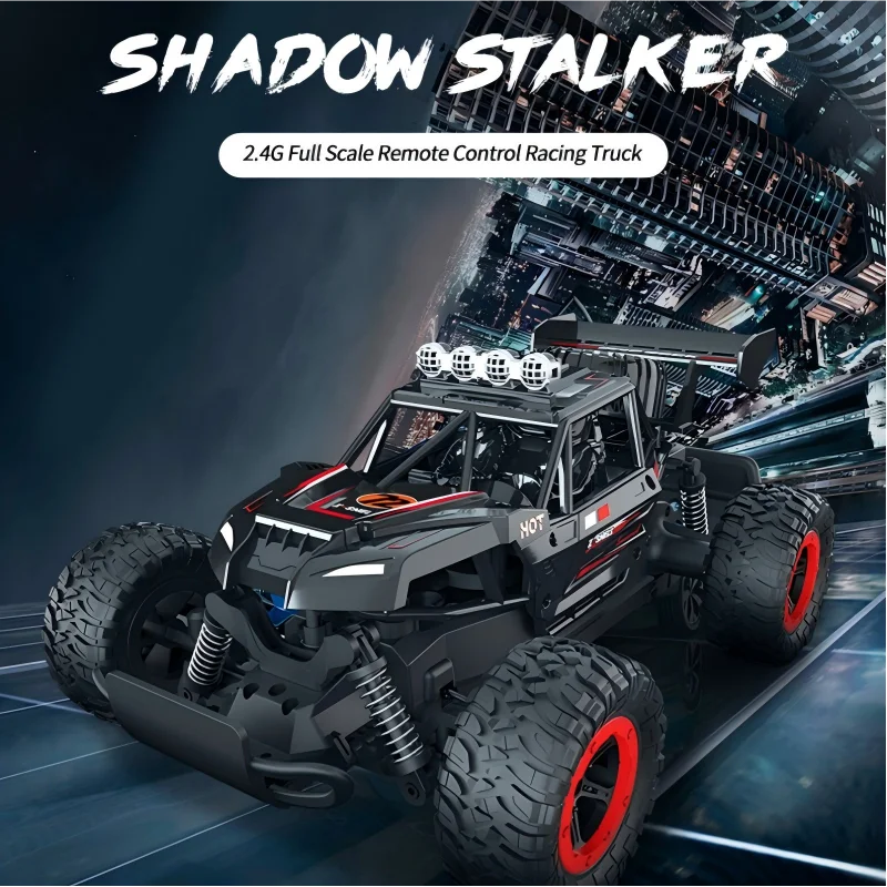 

A 1:14 scale all-terrain 2.4G four-wheel drive RC off-road vehicle with LED lights and a shock-resistant chassis, alloy toy car