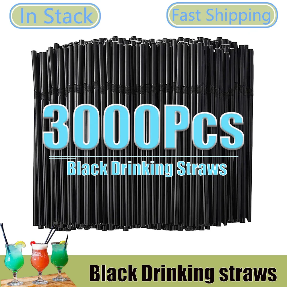 50-3000Pcs Black Drinking Straws, Cocktail rietjes, Milk Tea Bar Party Wedding Kitchen Home Accessories Beverage Straw Wholesale