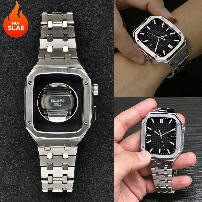 Kit de Modification de luxe en acier inoxydable pour Apple Watch 11 10 9 8 7 46MM 45mm 41mm, boîtier métallique pour iWatch 6 5 4 3 SE 44mm 40mm