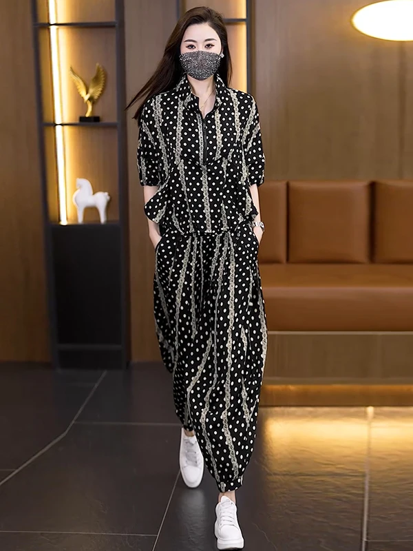 

Fashionable Loose Women's Two-Piece Set Summer New plus Size Clothing Meat Concealing High-End Design Sense Trendy
