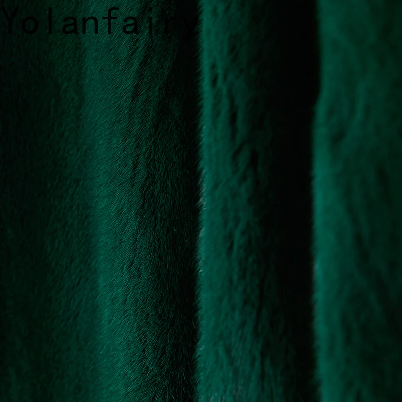 YOLANFAIRY معطف الفرو الطبيعي النساء ملابس الخريف الشتاء منتصف طول كامل فرو المنك الستر للمرأة الخامس الرقبة معاطف الفرو الأخضر