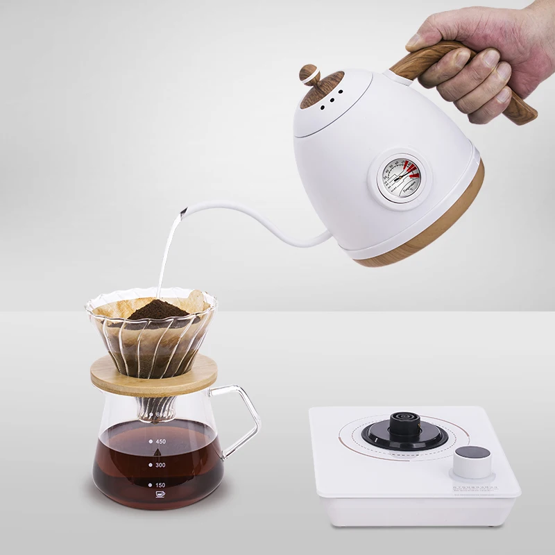 800ml Gooseneck Electric Kettle Hand Brewed Coffee Pot Smart Temperature Control Kettle Slender Mouth Teapot with Thermometer