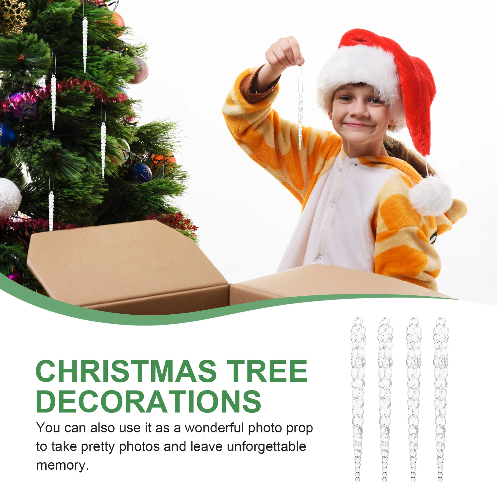 

4pcs Acrylic Ornament Decor Christmas Party Decoration Hanging Ornament Xmas Tree Pendant Sparkling Christmas