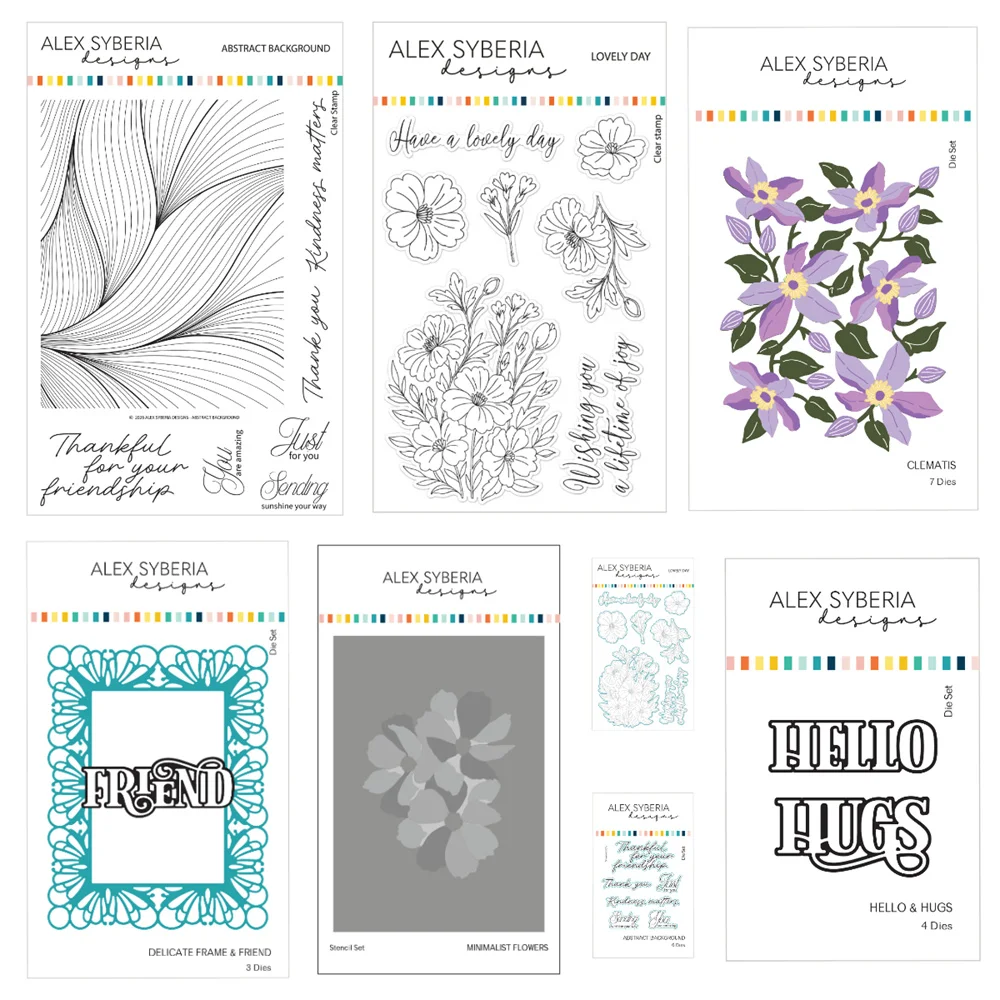 

Spring Flowers Stamps Dies Stencil Clematis Die Delicate Frame Friend Metal Cutting Dies DIY Scrapbook Card Hello Hugs Text Dies