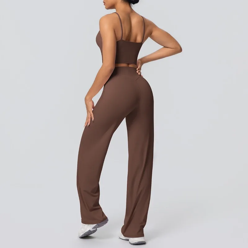 

Женский бесшовный комплект для йоги из 2 предметов, спортивный костюм для улицы, жилет для фитнеса, широкие брюки для бега, спортивная одежда, костюм с высокой талией и подъемом бедер