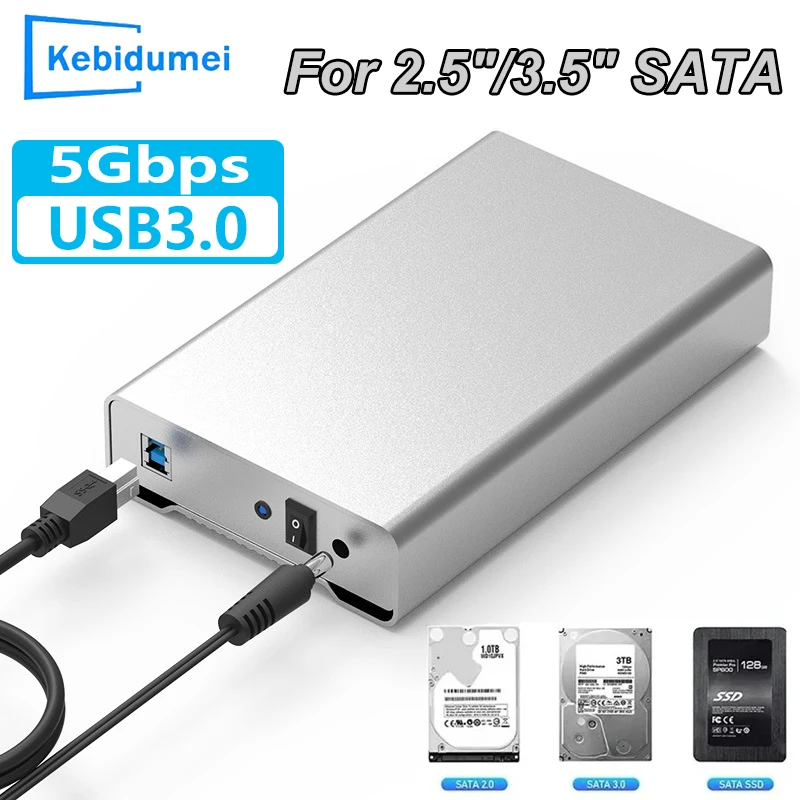 

2.5/3.5 Inch HDD SSD Case SATA to Typec/USB 3.0 Adapter 5Gbps 20TB High Speed External Hard Drive Box for HDD USB Enclosure