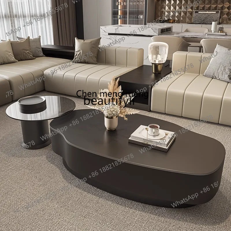 Slate mango coffee table modern oval living room home simple