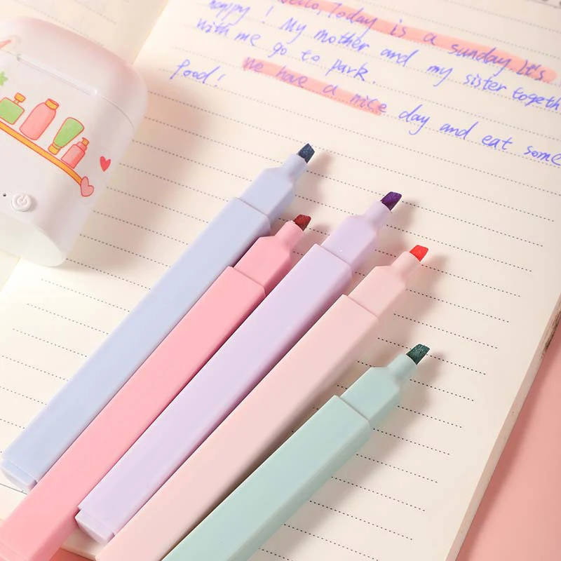 Fluorescent Highlighter Pens Double Headed Pastel Highlighters Stationary Supplies Kawaii Colored Markers Pens 12 Colors