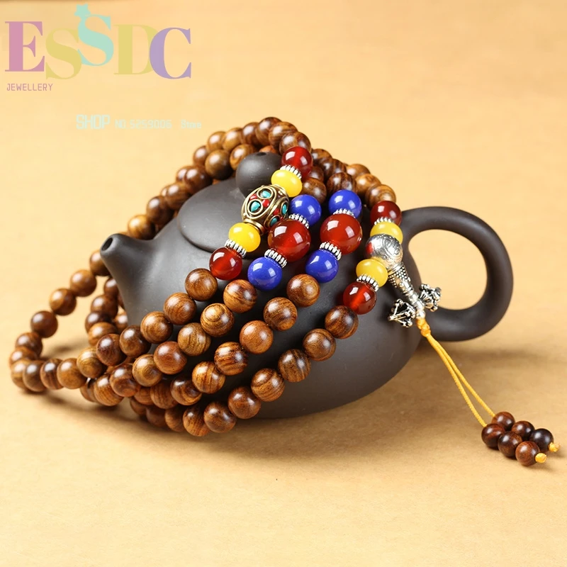 High Quality Natural Hainan Yellow Pear Wooden Hand String 108 Mala Original Designs Rosewood Buddha Beads Bracelet Wholesale