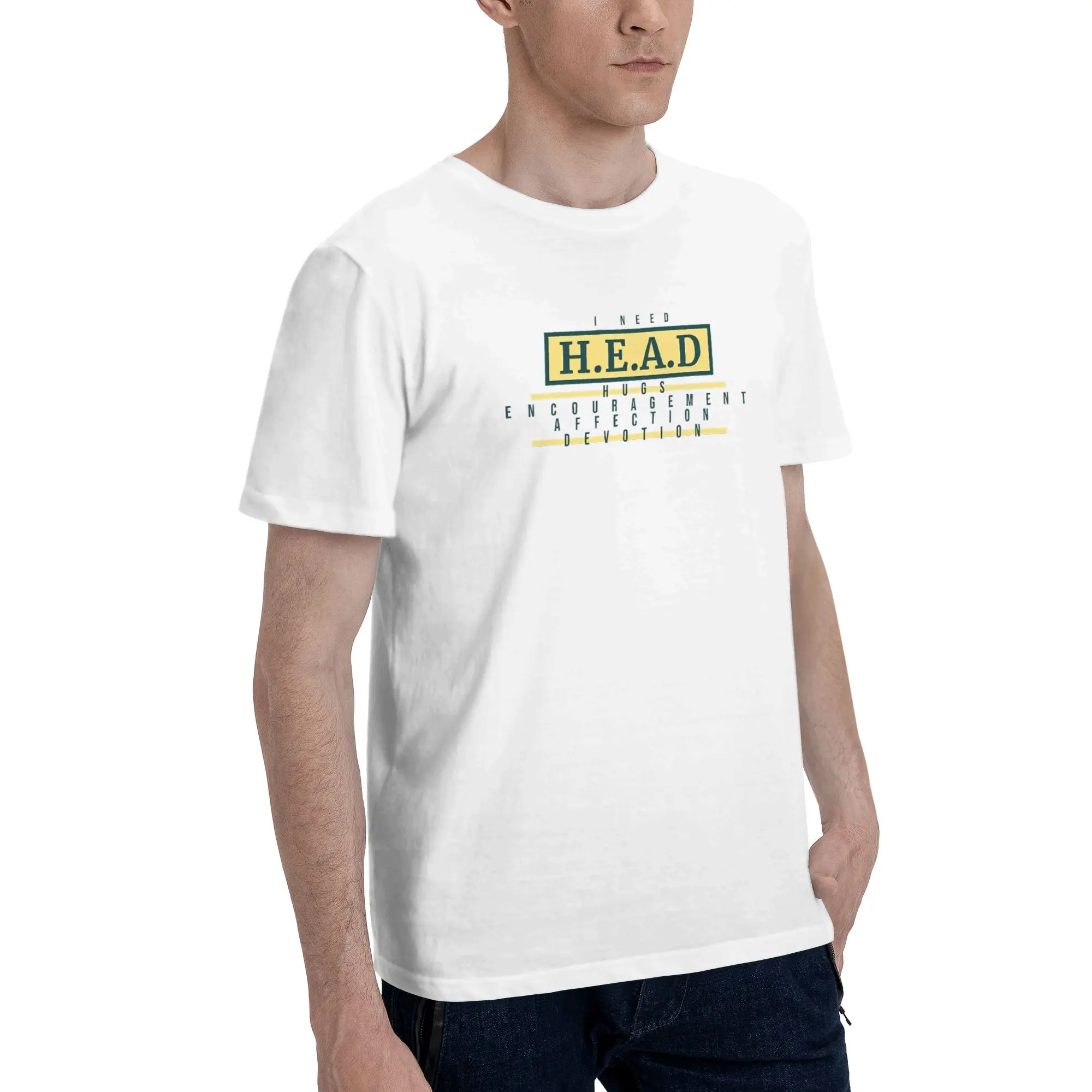 1 Piece Yellow Funny 100% Cotton T-Shirt I NEED HEAD Tops Tees For Men