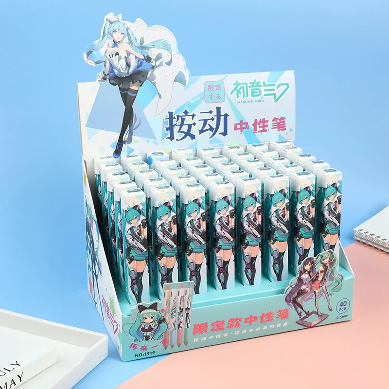 

5/40pcs For Hatsune Miku Cartoon Gel Pen 0.5mm Black with School Office Student Writing Supplies Kawaii Stationery Christmas Gi