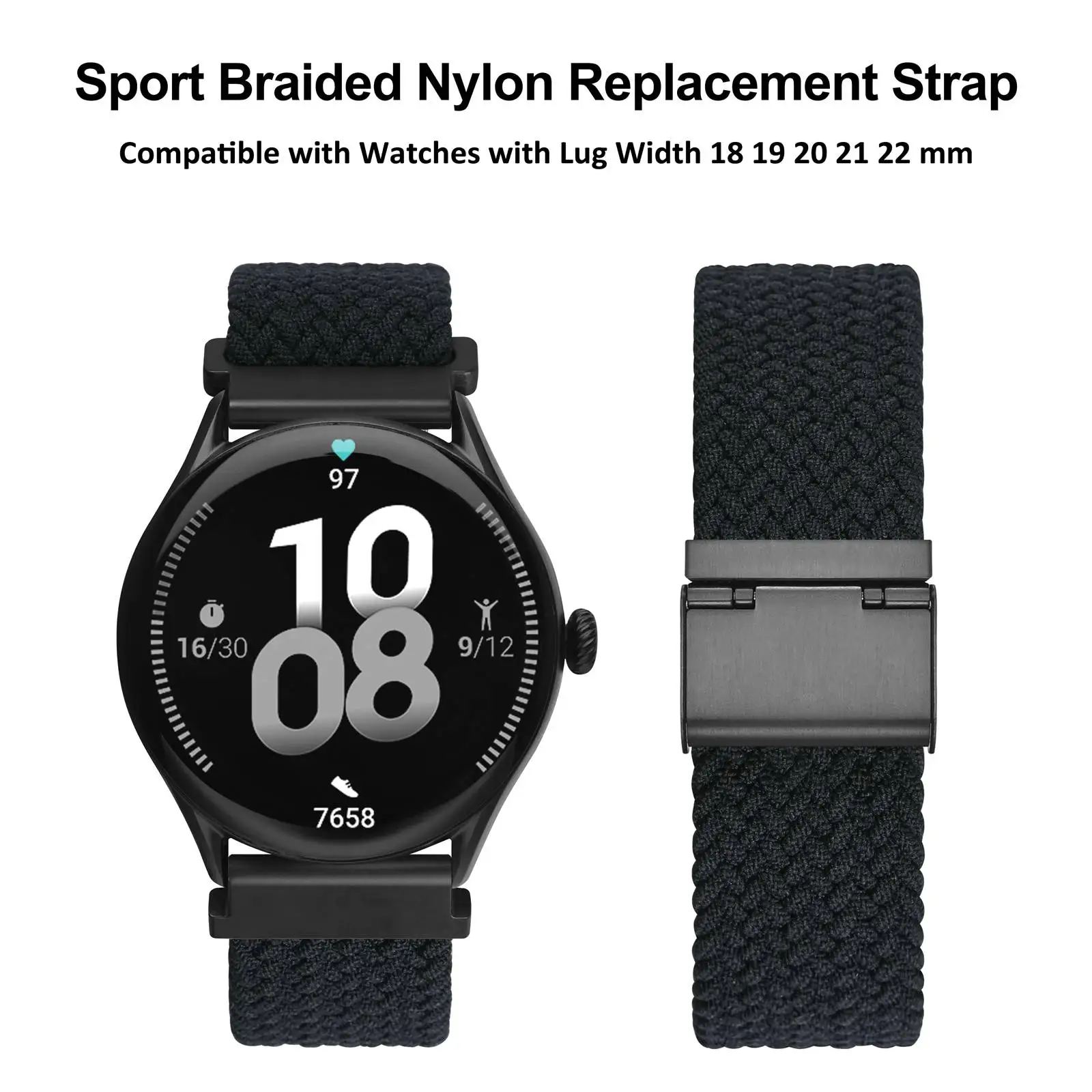 Wocci Elastic Nylon Watch Straps 18mm-22mm Premium Neat Woven Watchbands Quick Release Replacement Stainless Steel Buckle