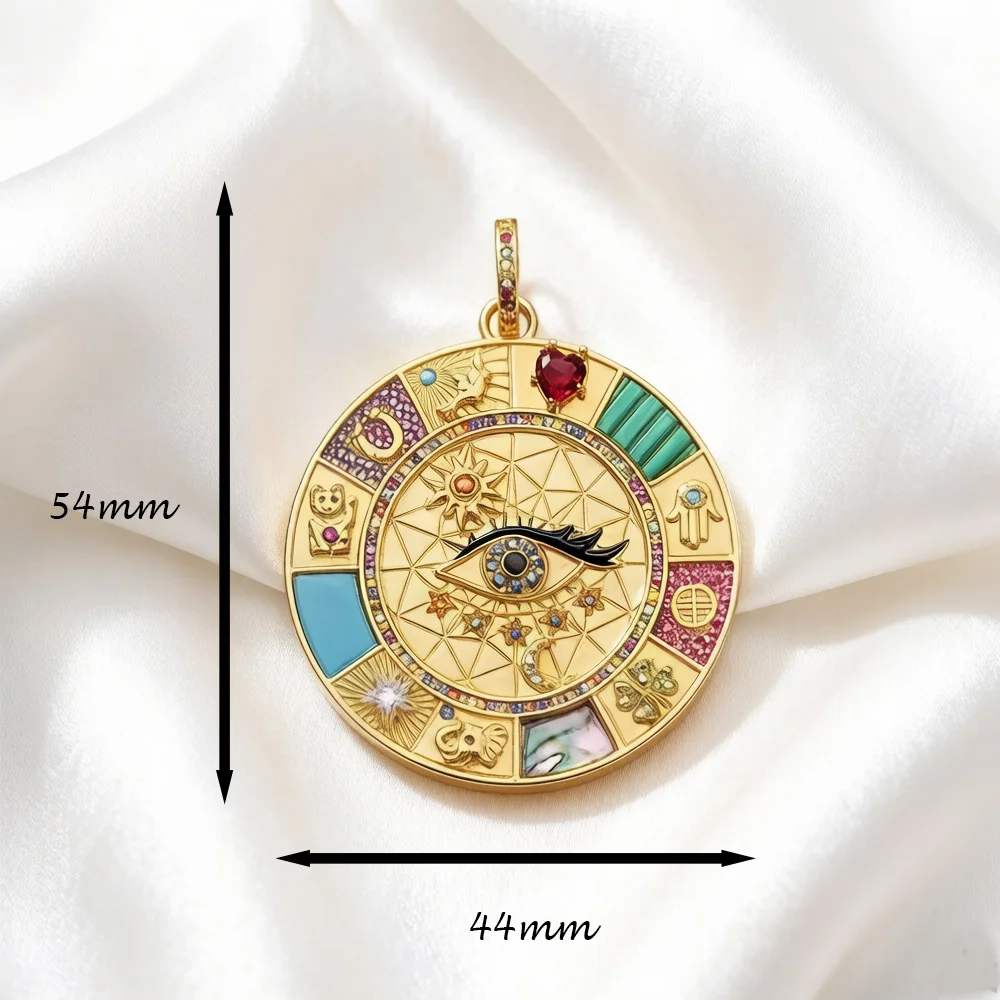 Pendant Large Amulet Magical Lucky Heart Cat Elephant Clover Symbols Fatima Golden Jewelry 925 Sterling Silver Women Men Gift