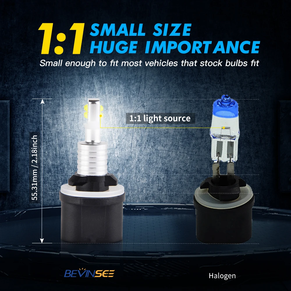 BEVINSEE 2X 880 H11 LED Car Headlight 1:1 Halogen Size LED Fog Light Bulbs DRL Daytime Driving Lamp For Motorcycle 6000K 12V