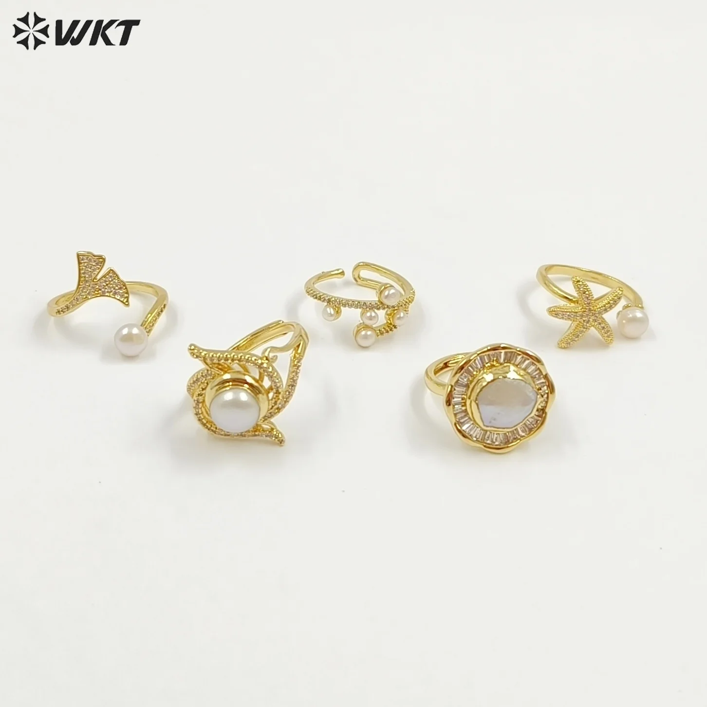 WT-MPR156 Top Fashion Multi Designs 18K Gold Electroplated Adjustable Size Pearl Rings For Women Daily Decorative Jewelry