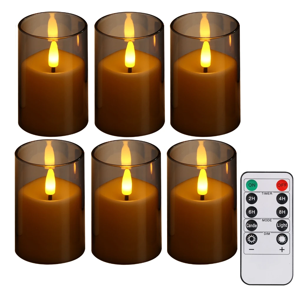 JINYANIA Flammenlose LED-Stumpenkerzen – 7er-Set Mit Eingebetteter Lichterkette, Fernbedienung & Timer, In Grau, Höhen 13–